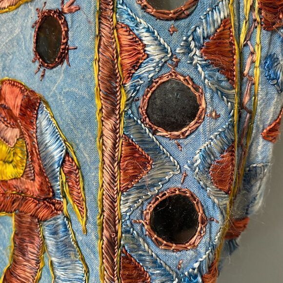 Blue embroidered elephant tote/big shoulder bag mirror hippie sling festival - Picture 4 of 5